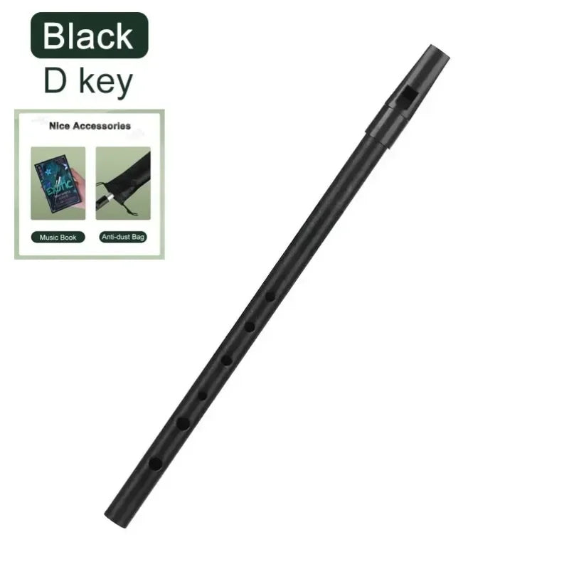 Black d key metal tin penny whistle with sleek matte finish and evenly spaced finger holes for beginners in ireland