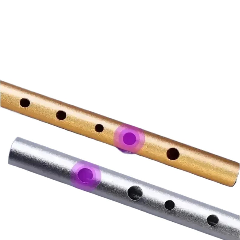 Gold and silver metallic 6 hole tin penny whistle with purple accents key irish whistle instrument accessory
