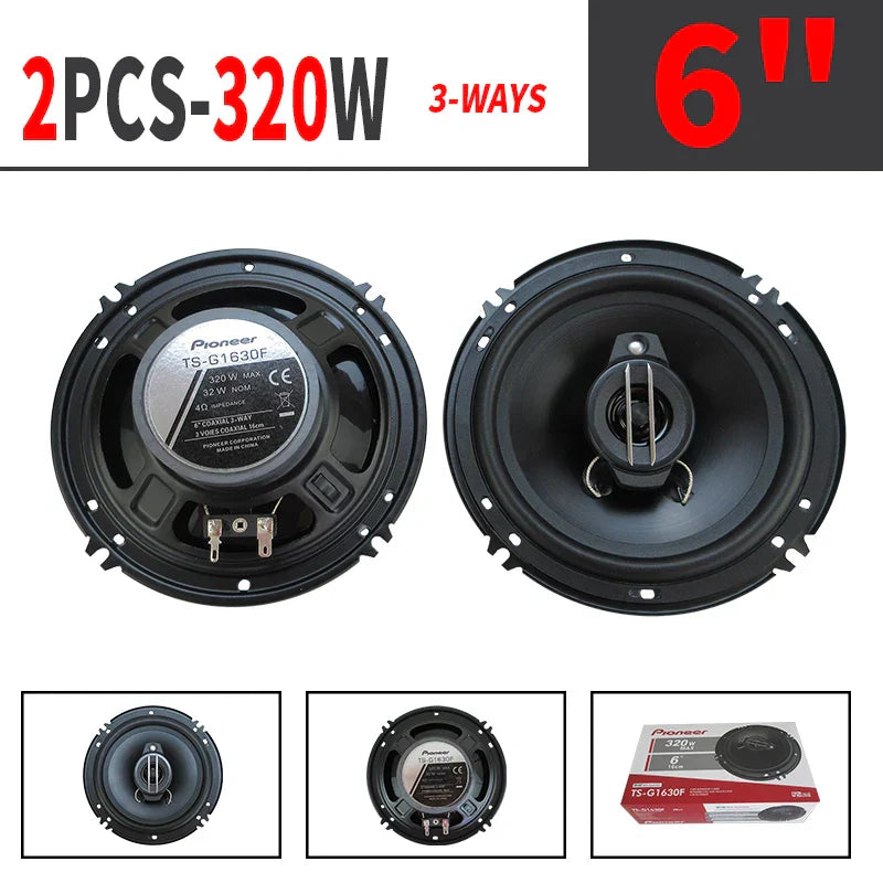 Black pioneer ts-g1630f 6-inch 3way universal car speakers with metallic accents for full range frequency hifi auto music stereo