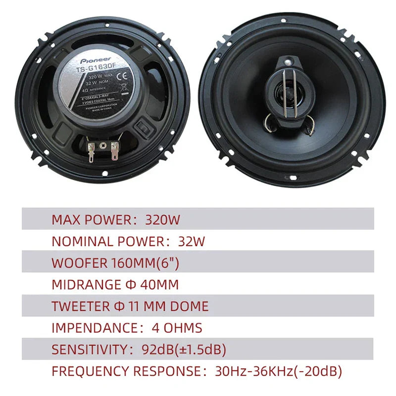 Black pioneer ts-g1830f 3way universal car speaker with 6 inch woofer 4 ohm impedance range frequency hifi auto music stereo