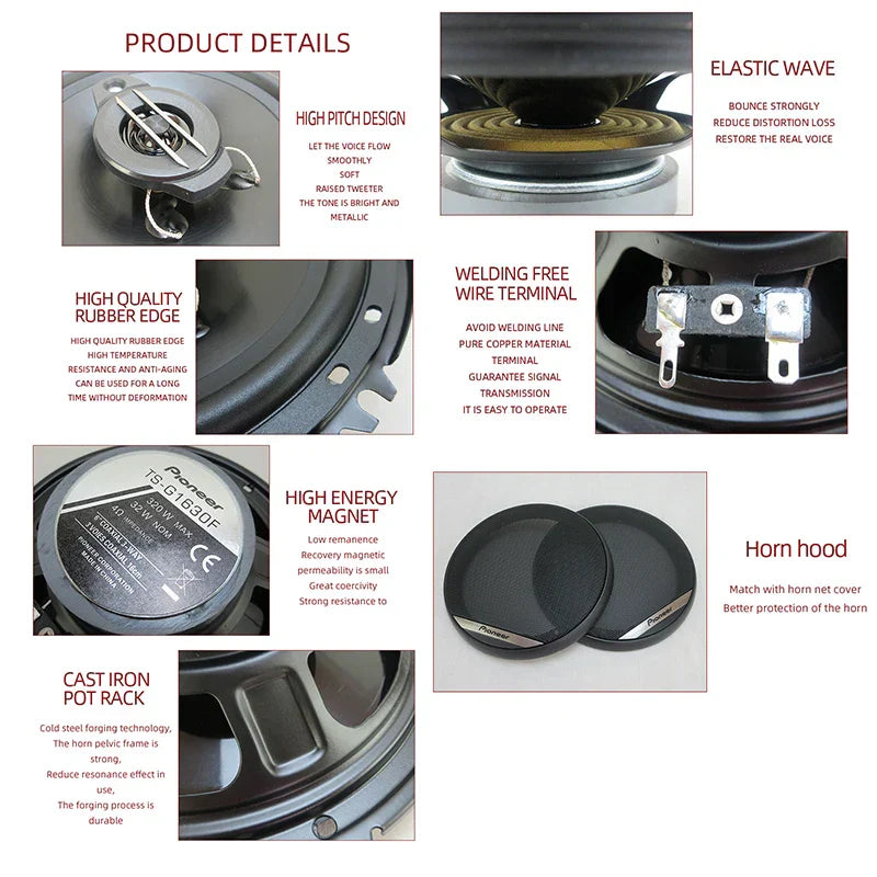 Black pioneer ts-g1690f 6 inch 3way universal car speaker with cast iron pot rack and high-quality rubber edge for auto music stereo range frequency hifi