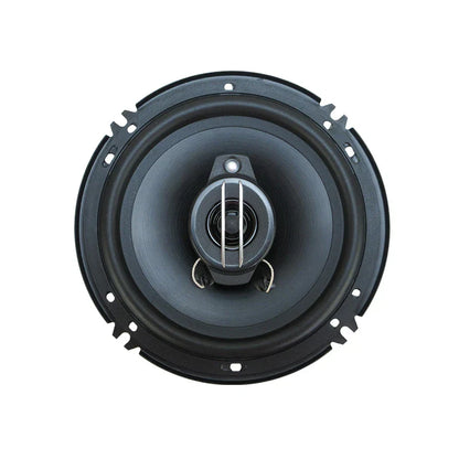 Black 6 inch 3way universal car coaxial speaker with central tweeter and mounting holes for auto music stereo use