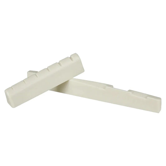 Cream-colored plastic guitar bridge saddle pins with matte finish and notches for nut bridge musical instrument replacement parts