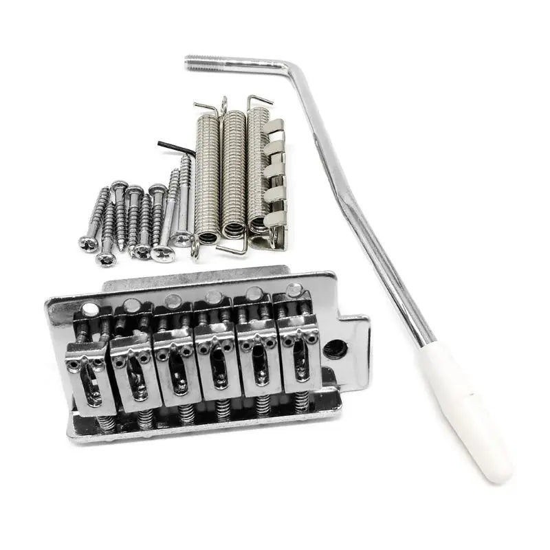 Chrome finished six saddle guitar bridge saddle tremolo bridge set with matching hardware for electric guitar use