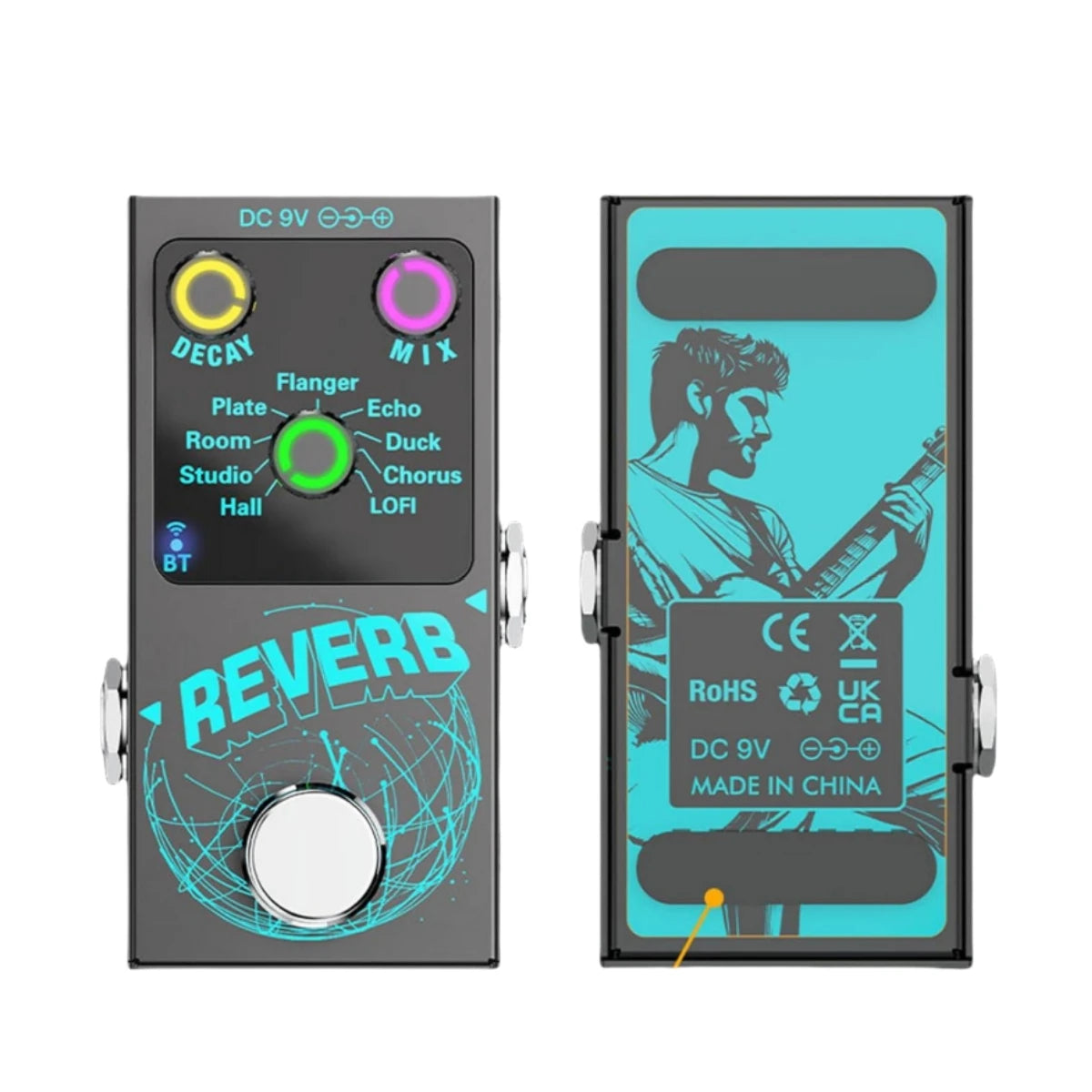 Digital Reverb Guitar Pedal - 9 Unique Reverb Effects | Wireless Accompaniment, Decay/Mix Knobs & Luminous Indicators