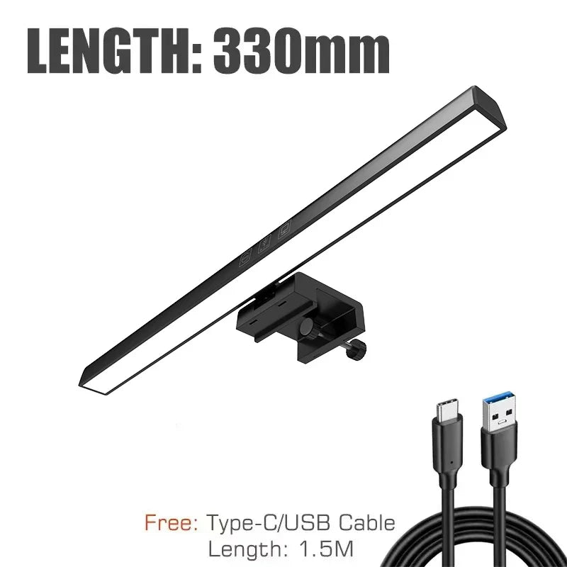 Black rectangular 60cm rgb led monitor light bar with sleek modern design and adjustable hanging light dimming bracket