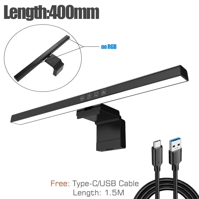 Black 60cm rgb led monitor light bar with sleek design and integrated mounting bracket for hanging light dimming