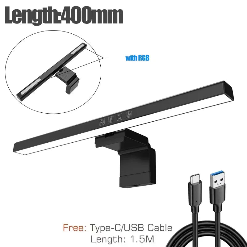 Black 60cm rgb led monitor light bar with sleek design and hanging light dimming for gaming study and work
