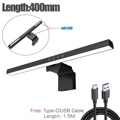 Black 60cm rgb led monitor light bar with sleek design and hanging light dimming for gaming study and work
