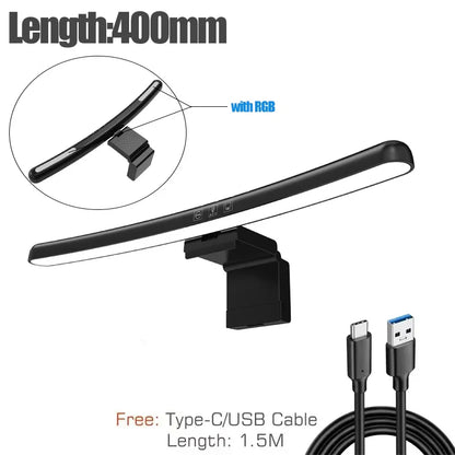 Black led 60cm rgb led monitor light bar with hanging light dimming and sleek modern design for study and gaming