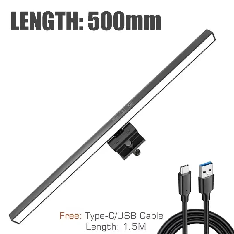 Black sleek 60cm rgb led monitor light bar with matte finish and adjustable bracket for hanging light dimming