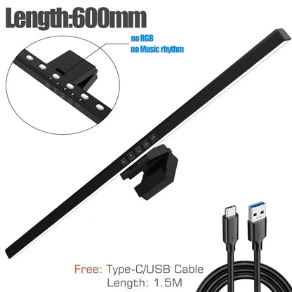 Black 60cm rgb led monitor light bar with sleek design and integrated control buttons for hanging light dimming use