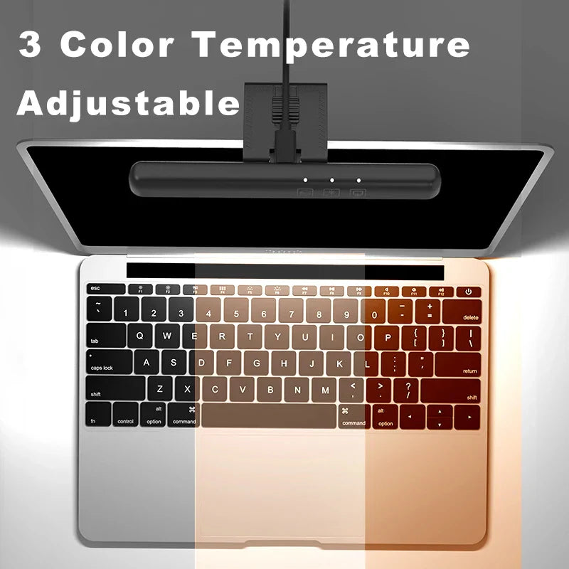 Black and silver laptop with 60cm rgb led monitor light bar featuring three-color temperature hanging light dimming