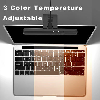 Black and silver laptop with 60cm rgb led monitor light bar featuring three-color temperature hanging light dimming
