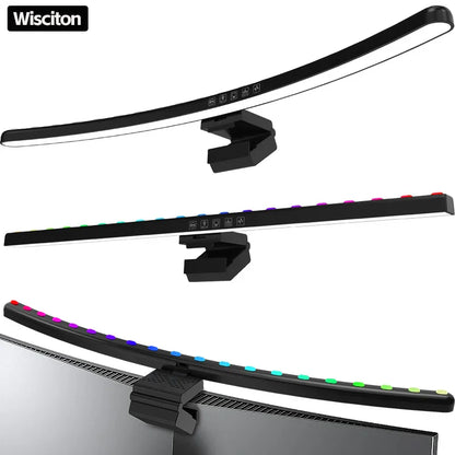 Black 60cm rgb led monitor light bar with customizable rgb colors and sleek curved design for hanging light dimming use