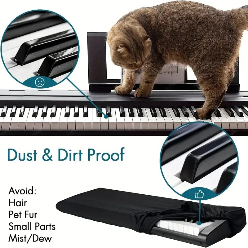 Black dustproof fabric piano cover for 61 88 key electronic keyboard with breathable heat radiation protection