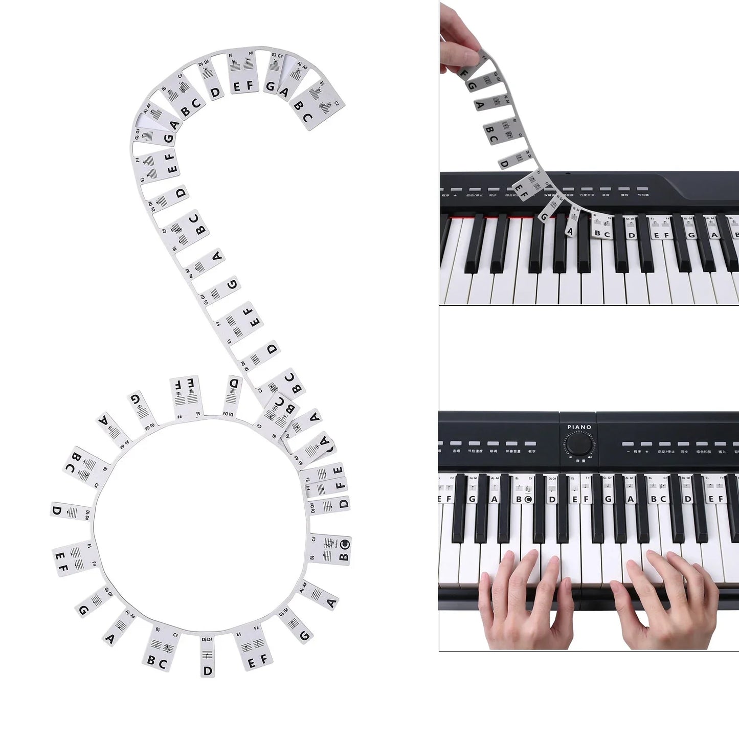 Flexible white silicone strips with black keyboard note labels for easy identification on 61 88 keys piano keyboard
