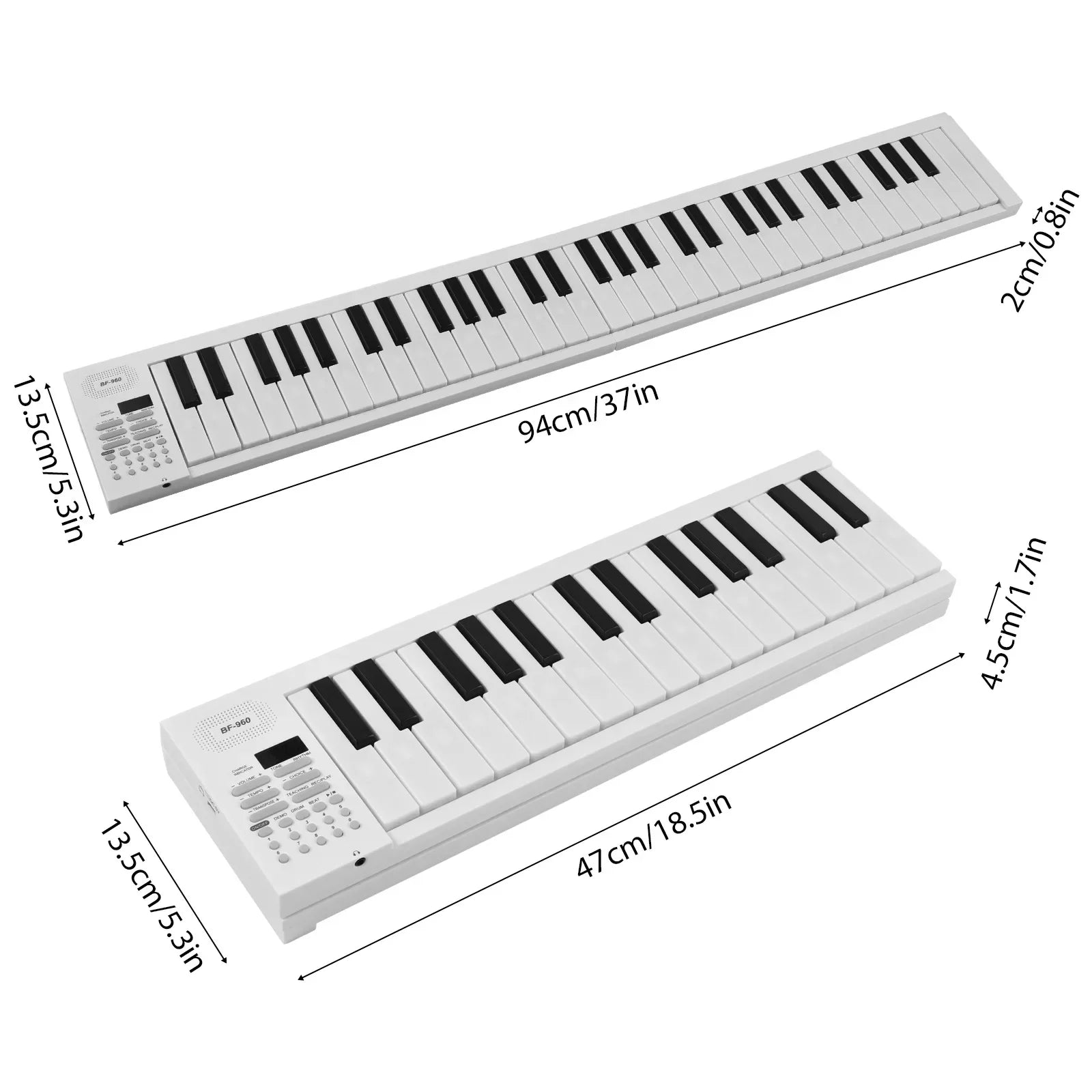 White electronic piano keyboard portable with 61 keys black keys and rhythms teaching function for travel practice beginners
