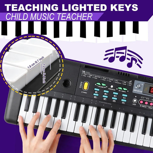 Black and white 61-key electronic piano keyboard mo-612 with illuminated keys educational musical toy for kids ages 3-9