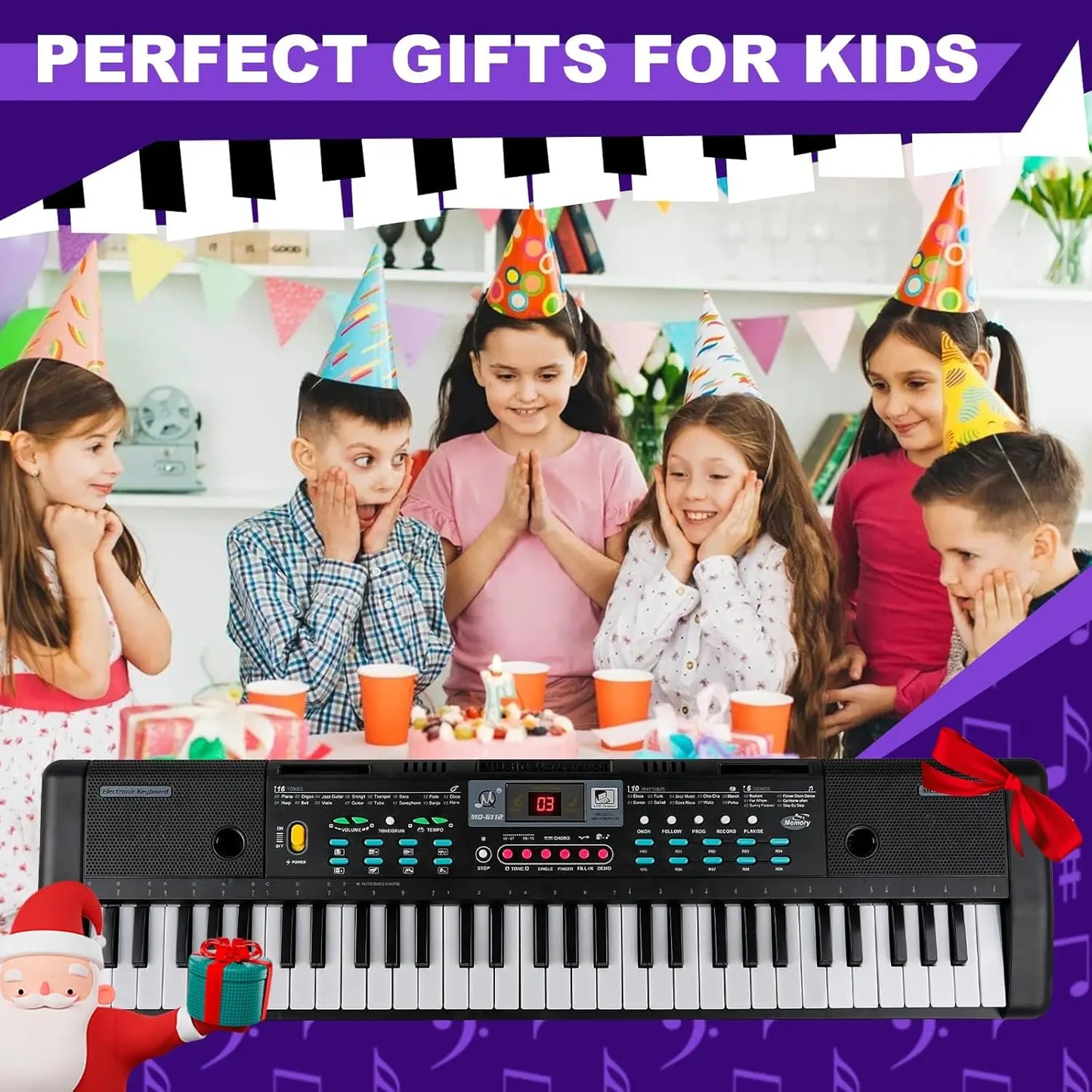 Black 61-key electronic piano keyboard with colorful buttons and digital display educational musical toy for kids ages 3-9