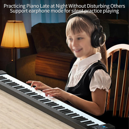 Black foldable electronic piano with 61 white and black keys multifunctional electronic organ with rechargeable bt connectivity