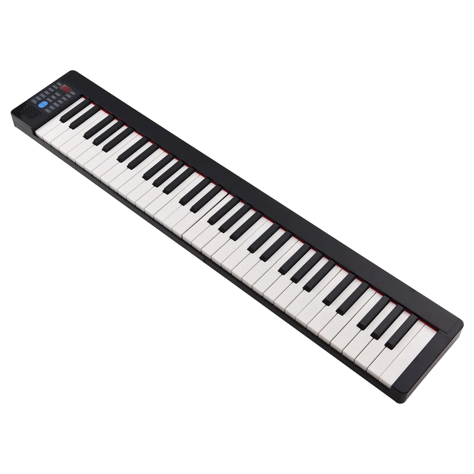 Black 61-key foldable electronic piano with white and black keys featuring multifunctional electronic organ controls and rechargeable bt connectivity