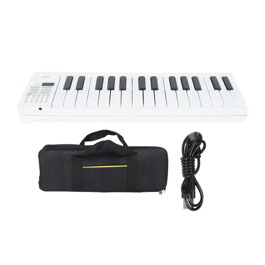 White 49-key midi foldable piano keyboard with recording playback features black carrying case and usb cable