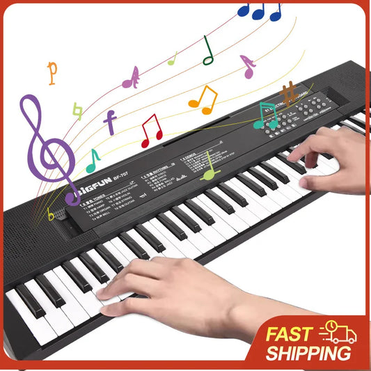 Black bigfun bf-707 61 key mini electronic piano with white and black keys dual power portable rhythms microphone recording