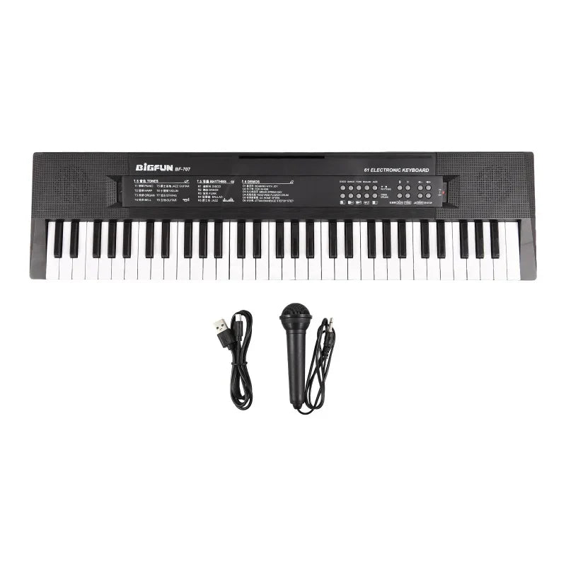 Black bigfun m-787 61-key mini electronic piano with rhythms microphone recording dual power portable keyboard