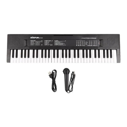 Black bigfun m-787 61-key mini electronic piano with rhythms microphone recording dual power portable keyboard