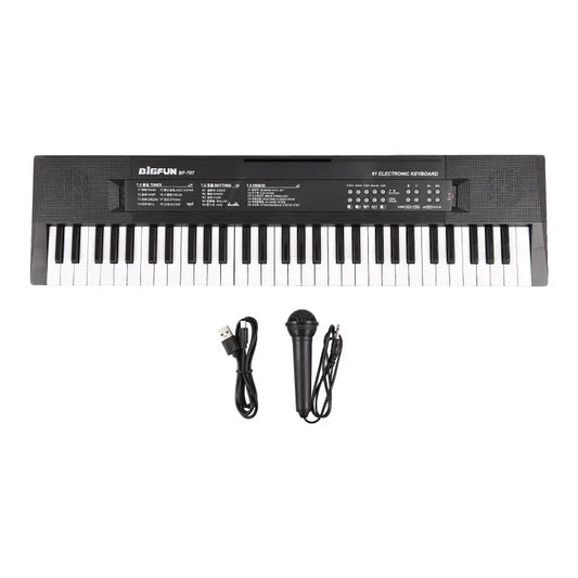 Black bigfun m-787 61-key mini electronic piano with rhythms microphone recording dual power portable keyboard