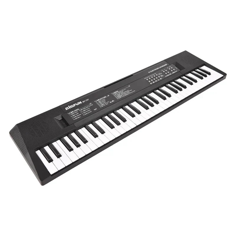 Black bigfun 61 key mini electronic piano with white and black keys featuring rhythms microphone recording and dual power portable design