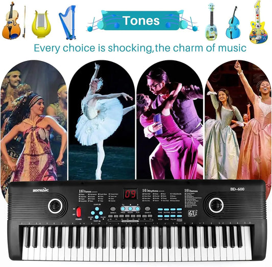 Black and white 37-key bd-600 electronic keyboard by aomusic with digital display and microphone ideal gift portable electronic piano
