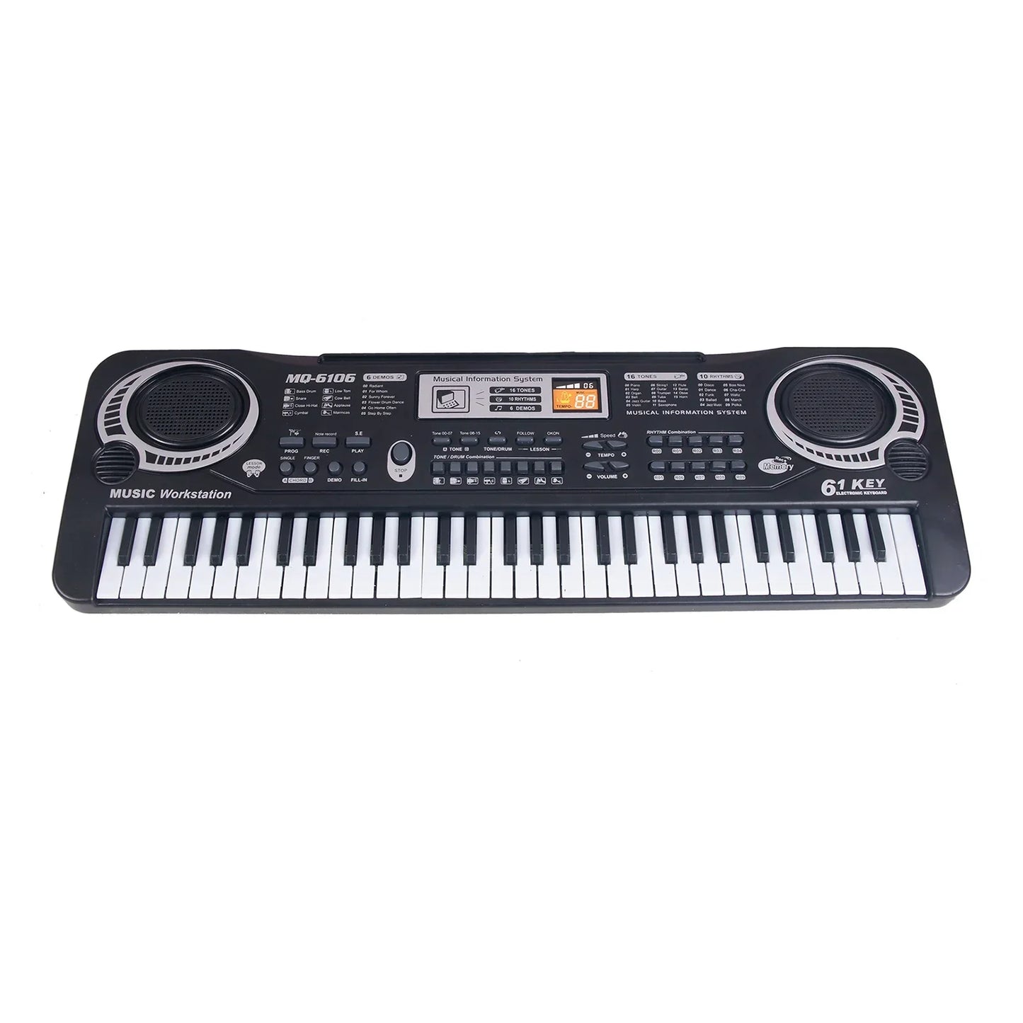 Black plastic 61-key electric piano kids keyboard with built-in speakers and control panel gift musical instrument