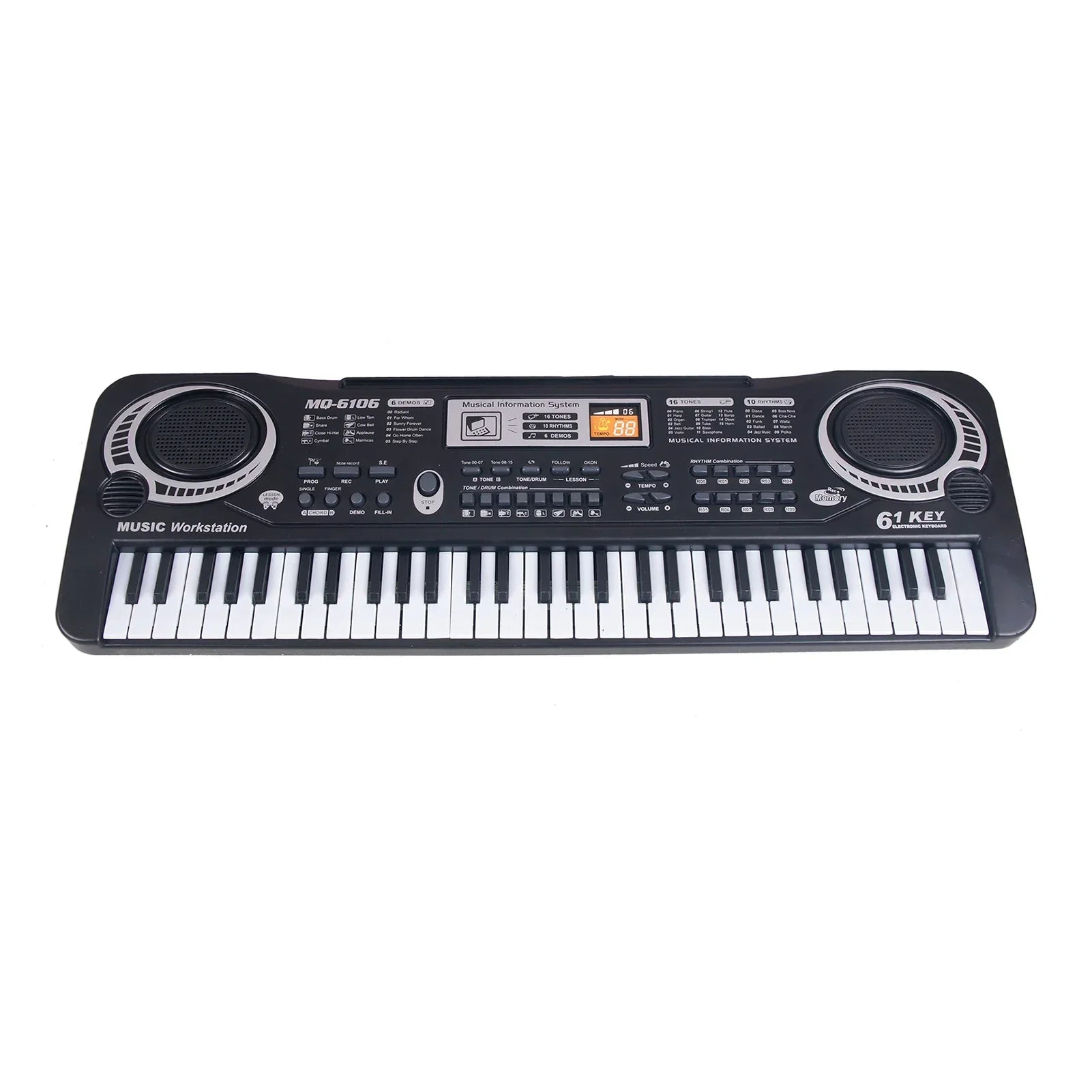 Black plastic 61-key electric piano kids keyboard with built-in speakers and control panel gift musical instrument