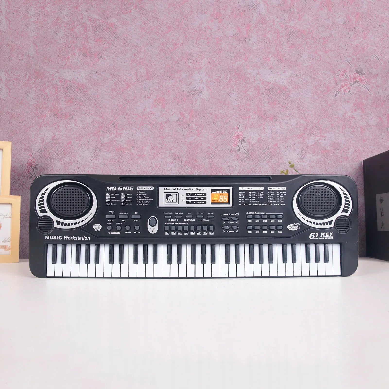Black 61 keys electric piano kids keyboard with speakers digital display and control buttons gift musical instrument