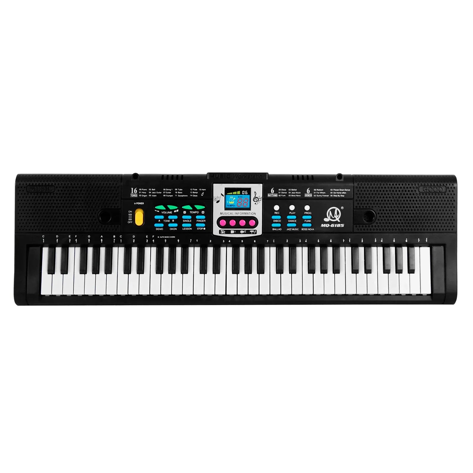 Black plastic 61 keys multifunctional electric piano with colorful buttons digital display and microphone musical instrument