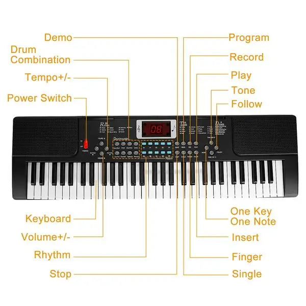 Black 61 keys digital music electronic keyboard piano instrument kids learning with digital display and control buttons