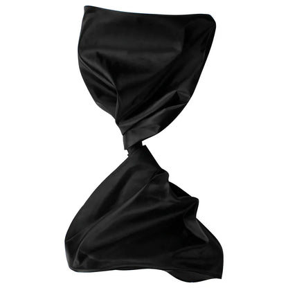 Black satin scarf with smooth glossy finish and flowing drape paired with dustproof canvas foldable digital piano cover