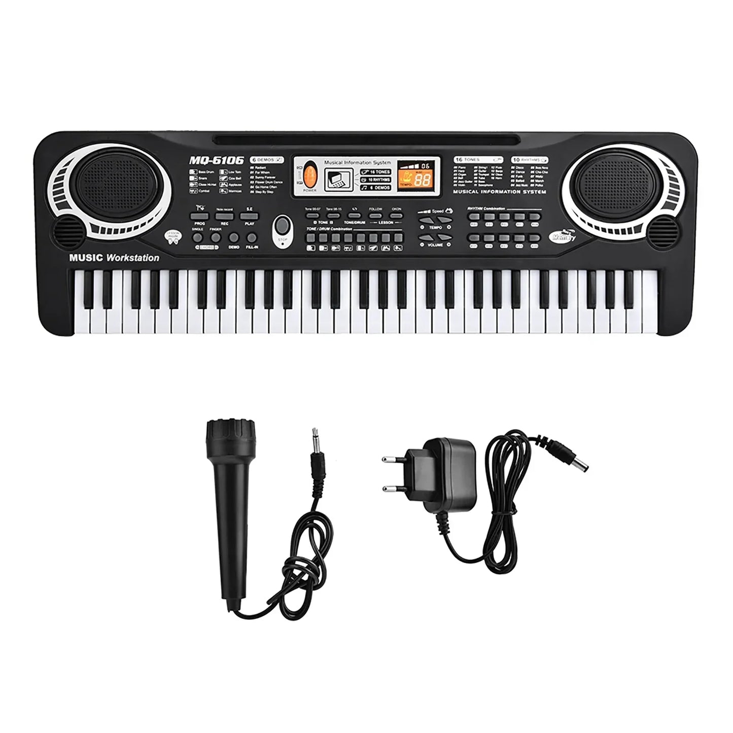Black plastic 61 key digital key board piano with built-in speakers for musical instruments kids use