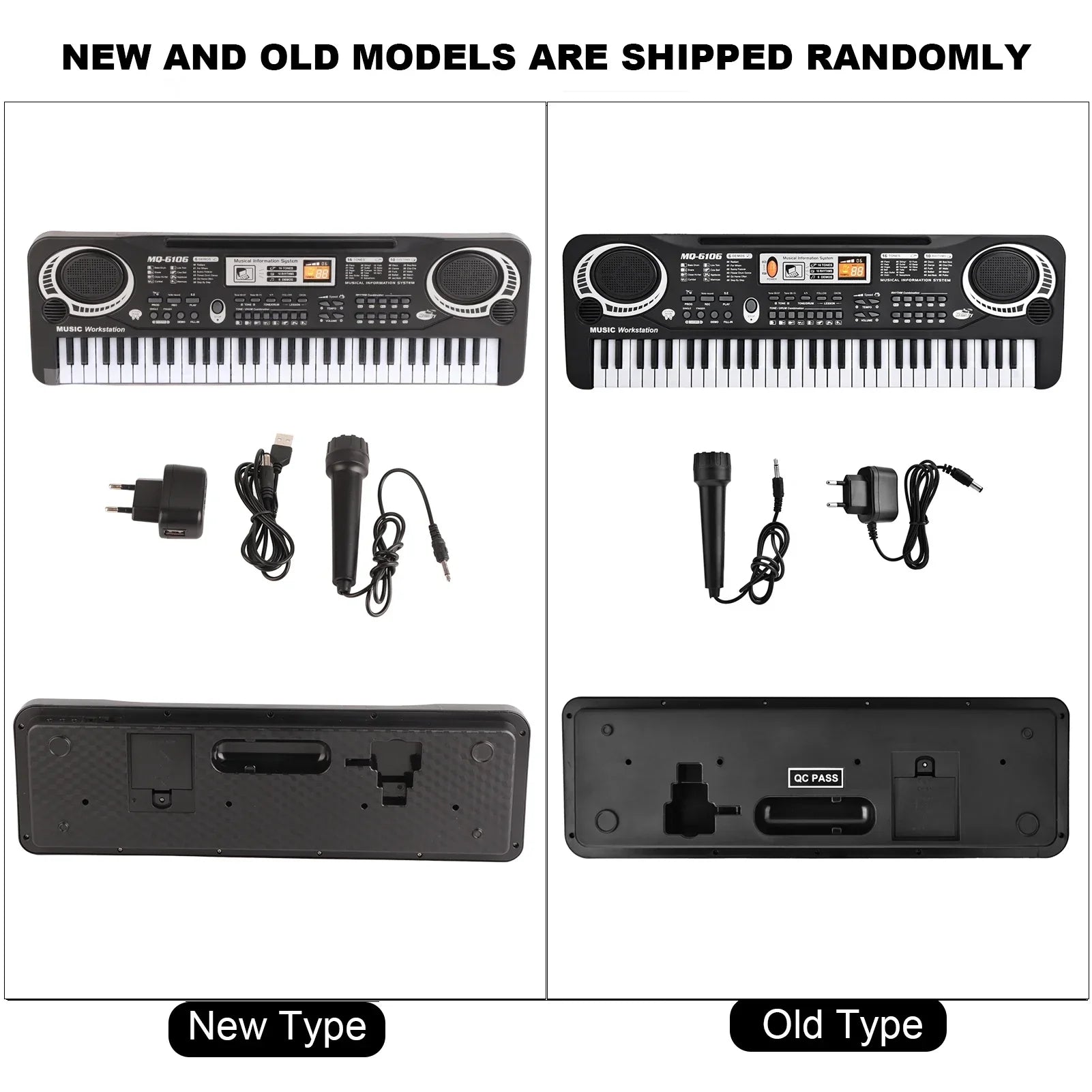 Black plastic 61 key digital key board piano with built-in speakers for musical instruments kids use with microphone