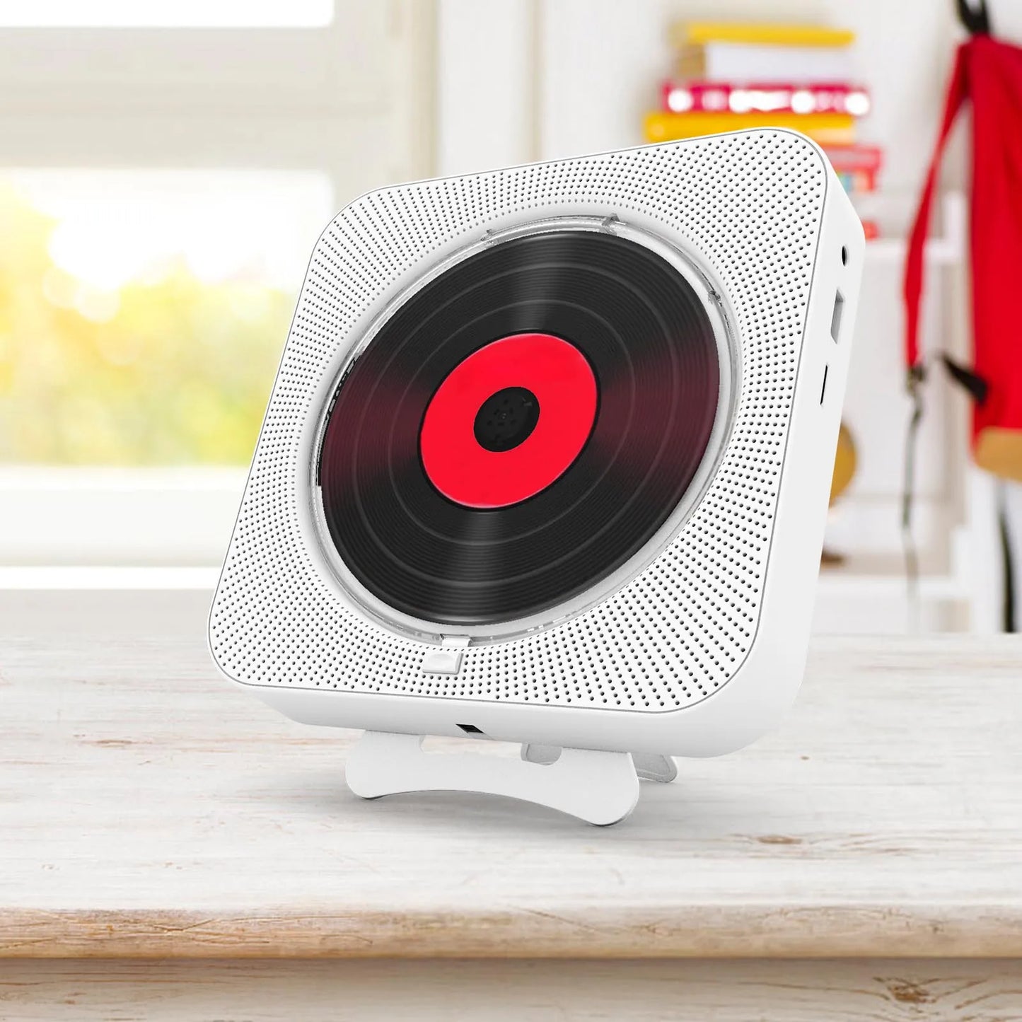 KC-909 Portable CD Player Built-in Speaker Stereo with Double 3.5mm Headphones Jack LED Screen Wall Mountable CD Music Player
