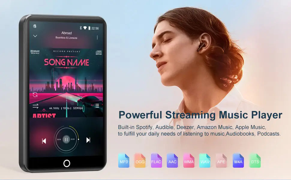 MP3 Player with Bluetooth and WiFi，4’’ Touch Screen Music Player Android 9.0 MTK 8 Core，MP4 Player with Spotify，Audible，Deezer，Am