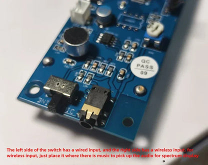 Blue circuit board of 64 segment music spectrometer with 2.4 inch true color tft screen and 3.5mm input five display modes