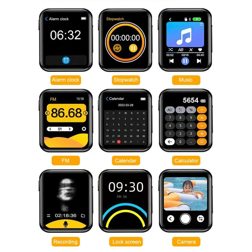 Black 64GB HiFi MP4 music player with full touch screen, recorder camera portable, and player FM e-book features