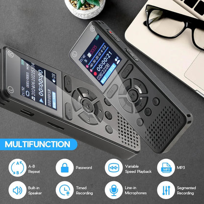 Black 64gb voice activated multifunction digital recorder with 1536kbps hd recording and recording dual microphone features