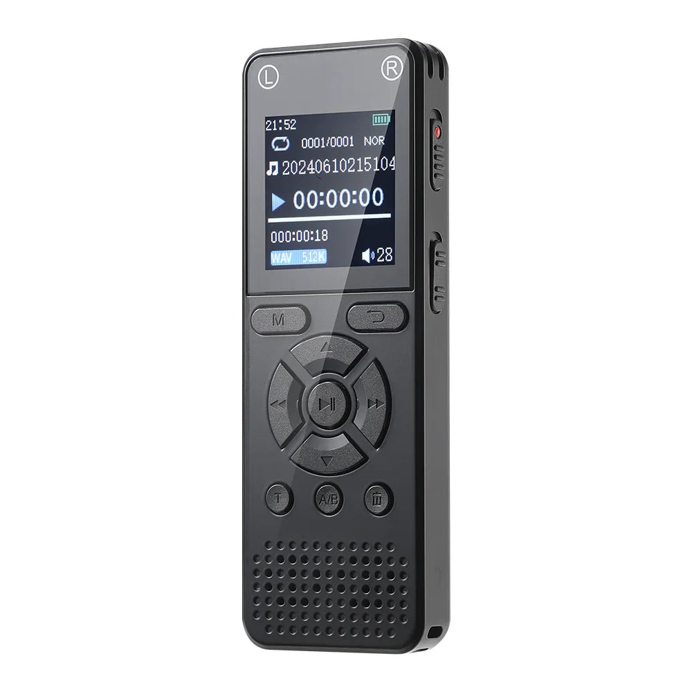 Black 64gb voice activated digital recorder with 1536kbps hd recording and recording dual microphone playback controls