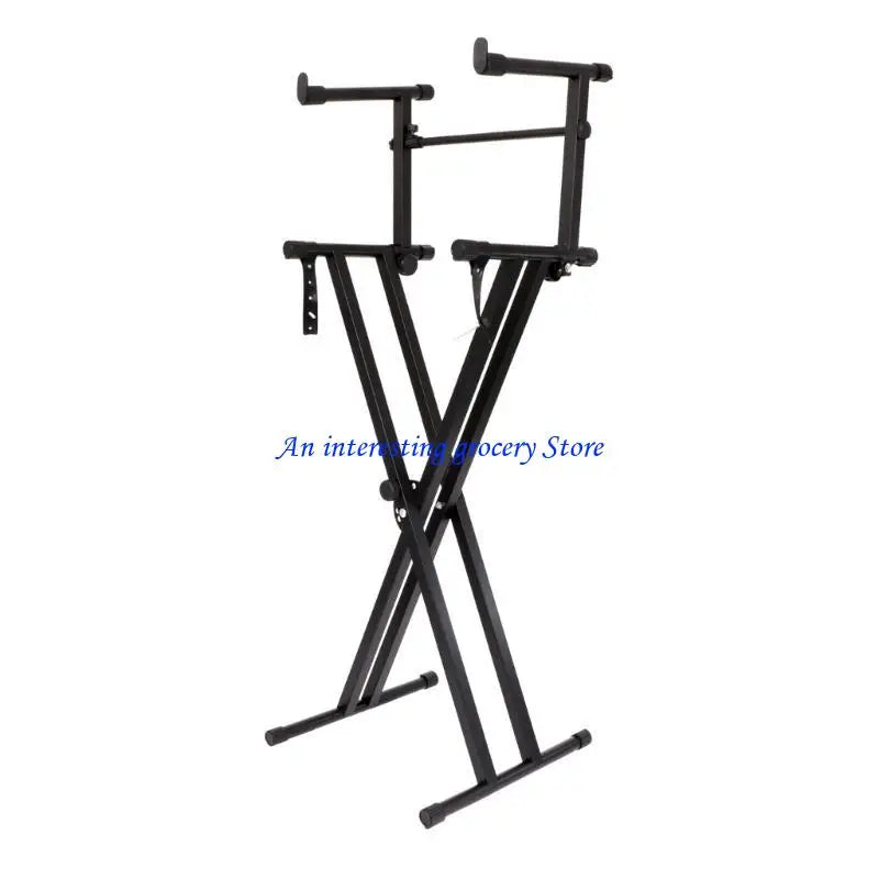 Black metal electric piano second tiers stand 652d piano extension with adjustable height and dual-keyboard support