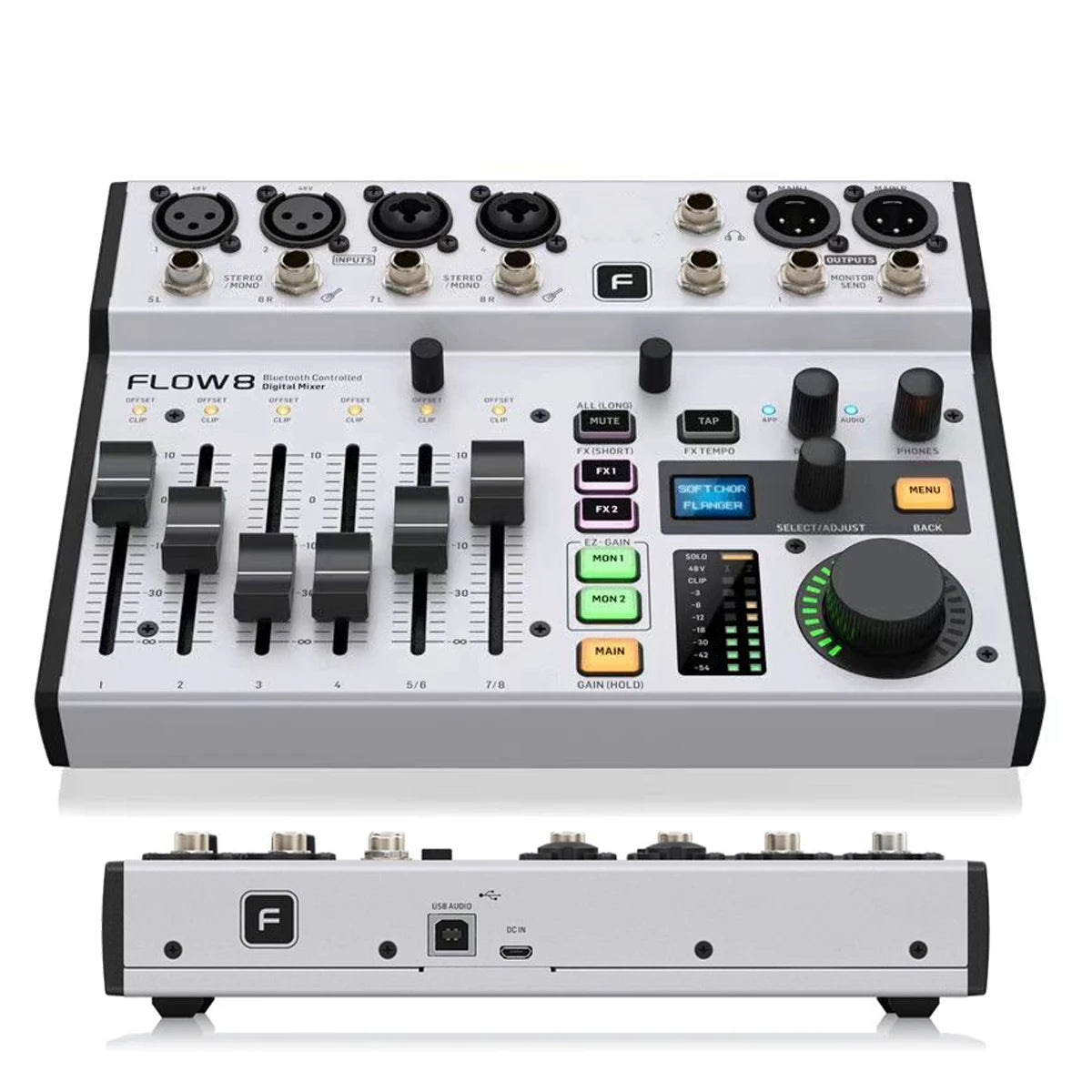 BEHRNER FLOW8 8-Input Digital Mixer with Bluetooth Mixer Audio Processor And App Control 2 FX Processors And USB/Audio