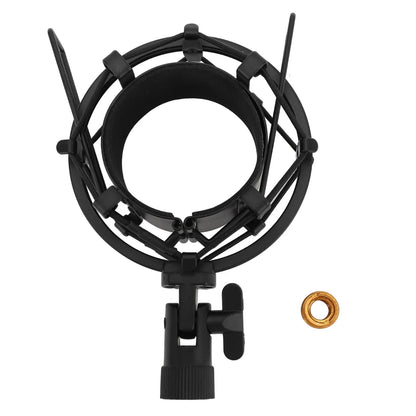 Black aluminum alloy microphone shock mount with circular cage and adjustable clamp anti vibration mic clip holder for 55-65mm studio mics